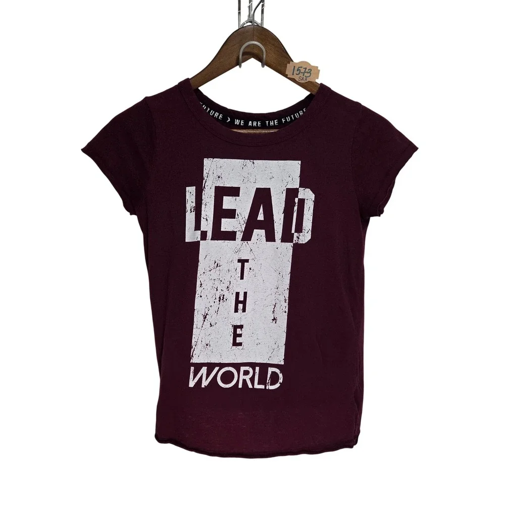 Art Class Girls Burgundy Lead The World Graphic T-Shirt Side Zipper Size L 10/12